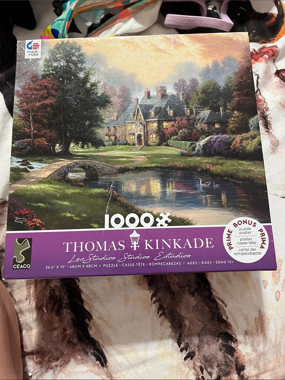 Thomas Kinkade Scenic Cottage Puzzle - Purple, Green, Blue, Gold